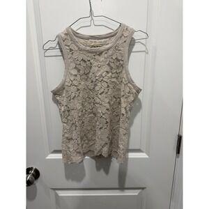 Chaser Womens Tank Top Floral Lace Beige Small